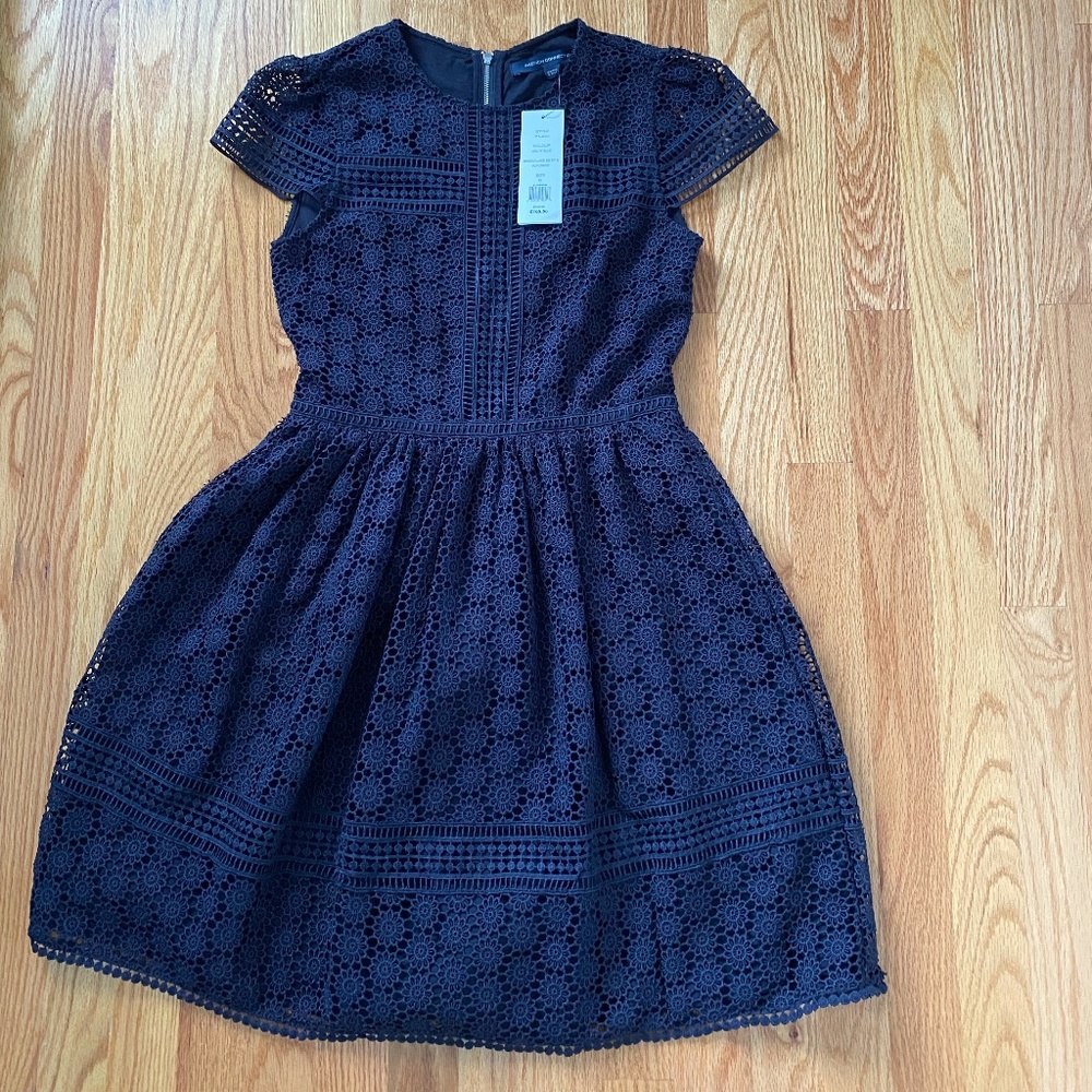 French Connection Navy Lace Fit-and-Flare Dress
